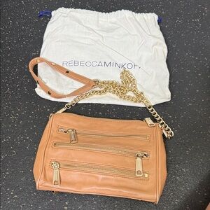 Rebecca Minkoff Camel Leather Shoulder Bag with Gold Chain